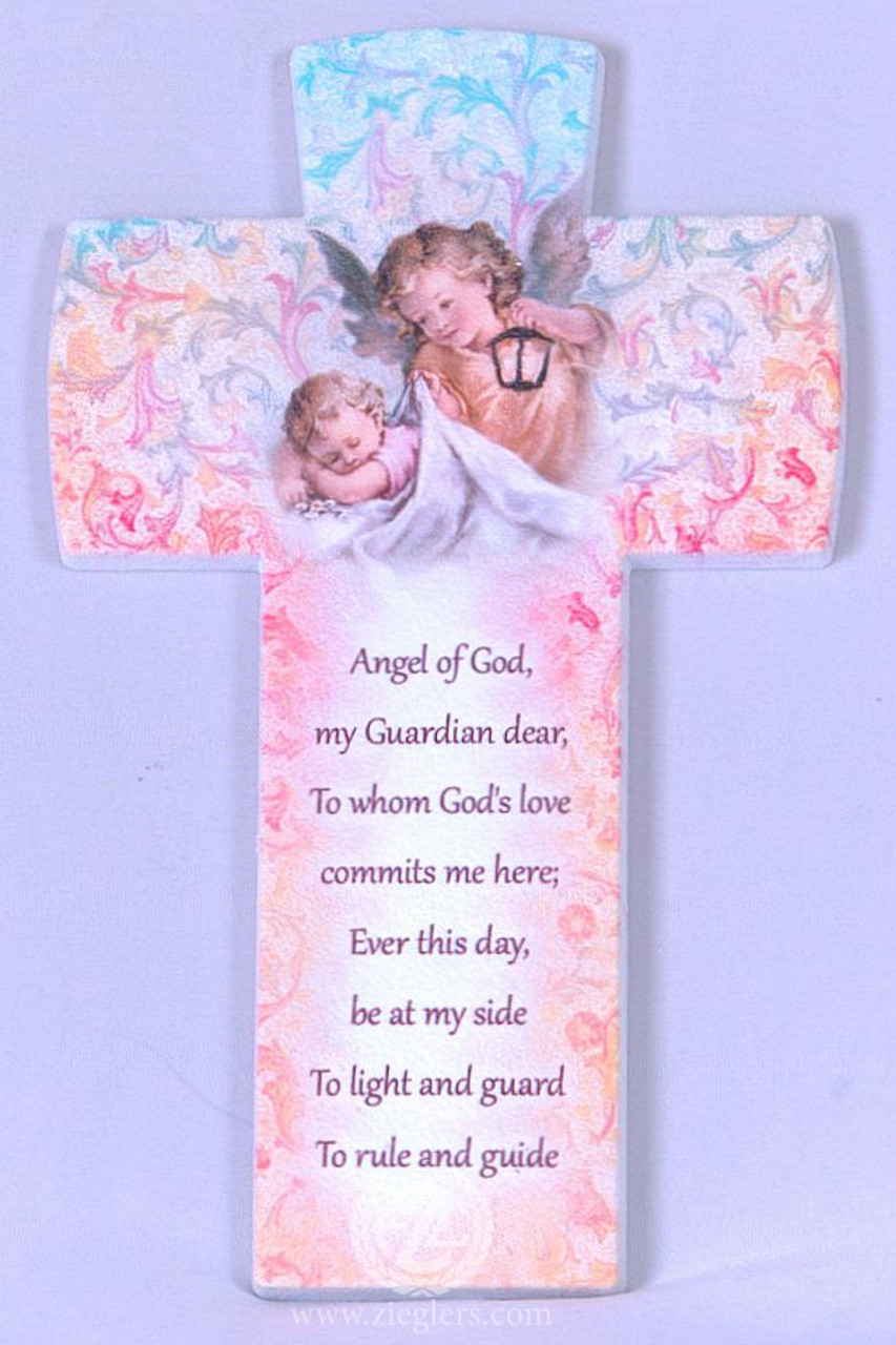 Personalized 1st Holy Communion Wall Cross - Jesus Loves Me Pink / 4 x 6