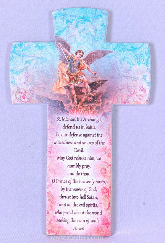 Saint Michael The Archangel Wall Cross, Pastel Shades, Prayer, 6-1