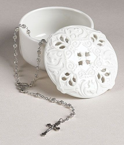 Rosary Keepsake Box Pierced Porcelain 31/8" x 13/4" F.C