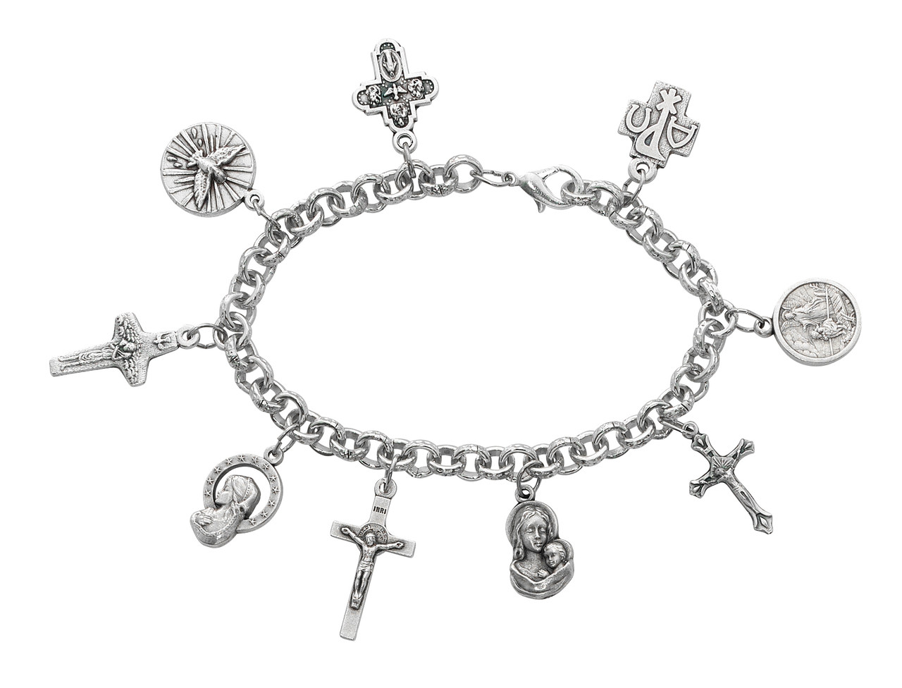 Amazon.com: Dainty Traditional Christian Religious 5 Multi Dangling Cross  Charm Bracelet For Teen Women Figaro Chain Polished .925 Sterling Silver 7  Inch Wrist: Clothing, Shoes & Jewelry