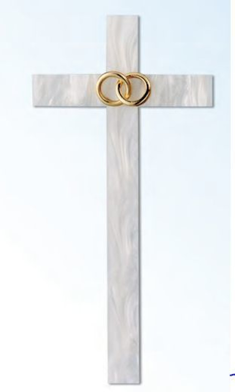 50th Anniversary Cross | Gold Rings | Mother of Pearl Finish | Polymer |  9-3/4