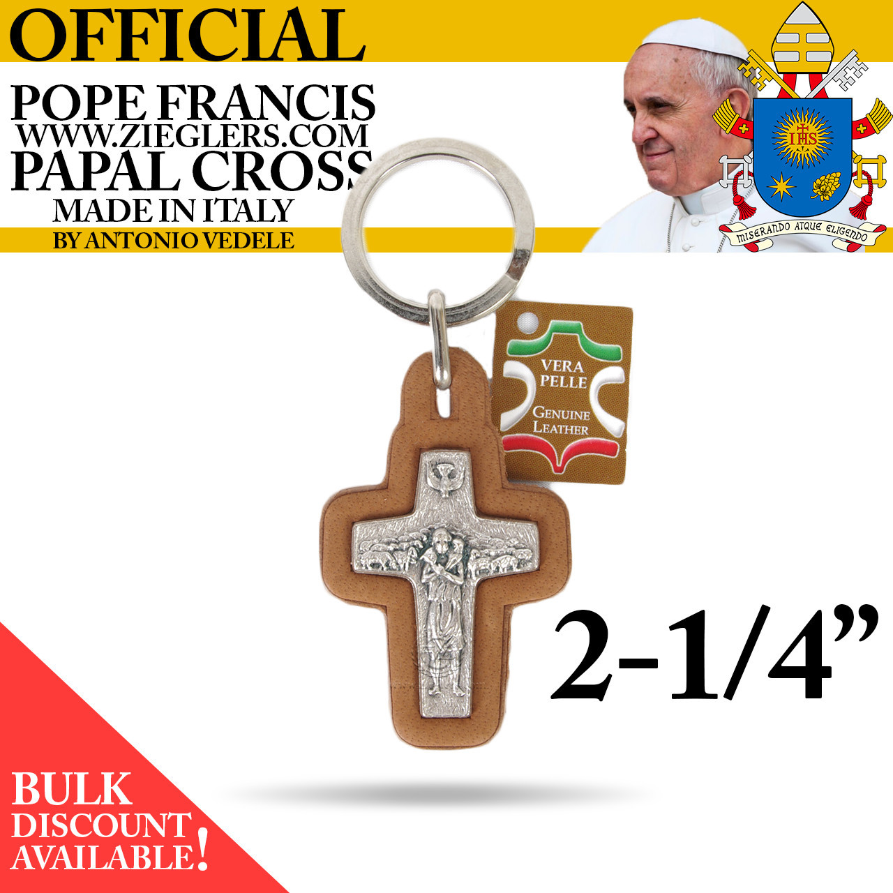 Papal Cross Key Chain, Pope Francis, Metal & Wood, 2-1/4, Italy