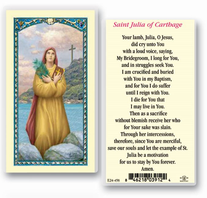 Saint Julia of Carthage Holy Card Prayer Laminated 21/2" x 41/2