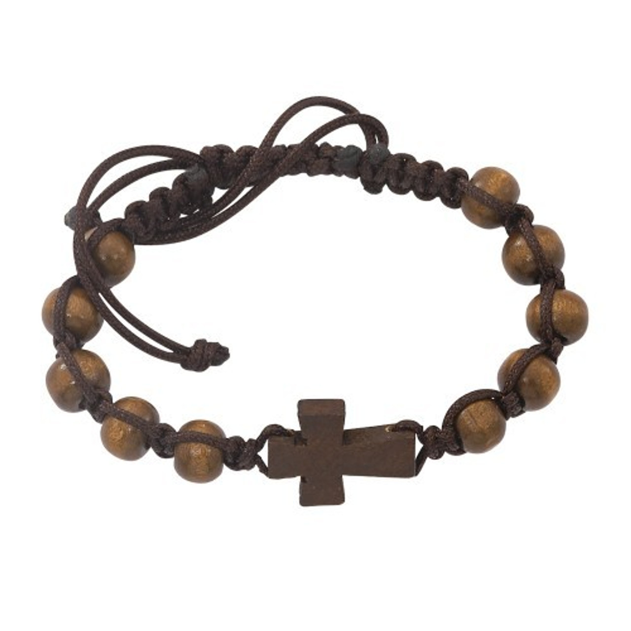 Cross Charm Wood Beaded Bracelet 