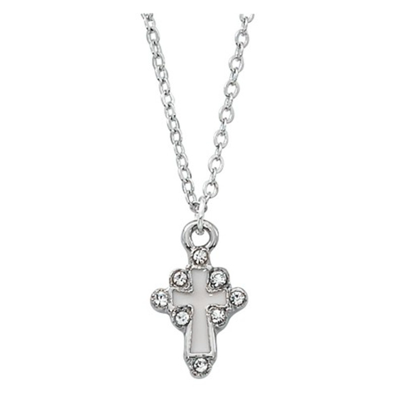 Cross Necklace & Earrings Set | White Enamel & Silver | Crystal Accents ...