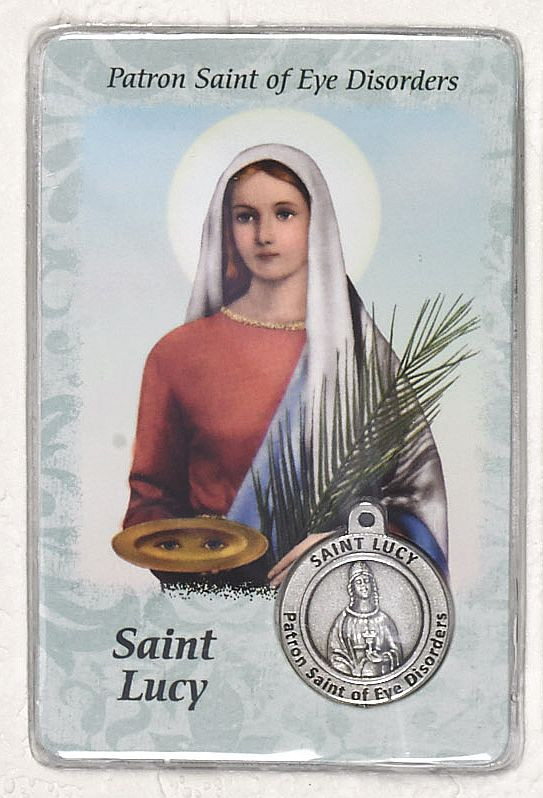 Prayer Card with Medal St Lucy Patron Saint of Eye Disorders F.C