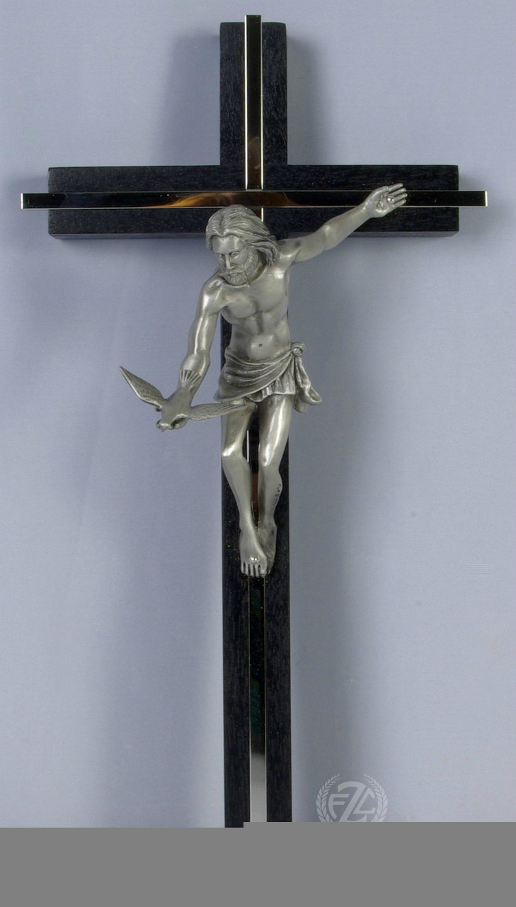 Gift Of Holy Spirit Wall Crucifix Black & Silver Finish Pewter