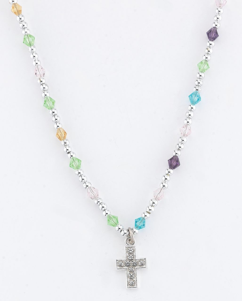 Cross & Bead Necklace | Rhinestone Cross | Multi-Colored