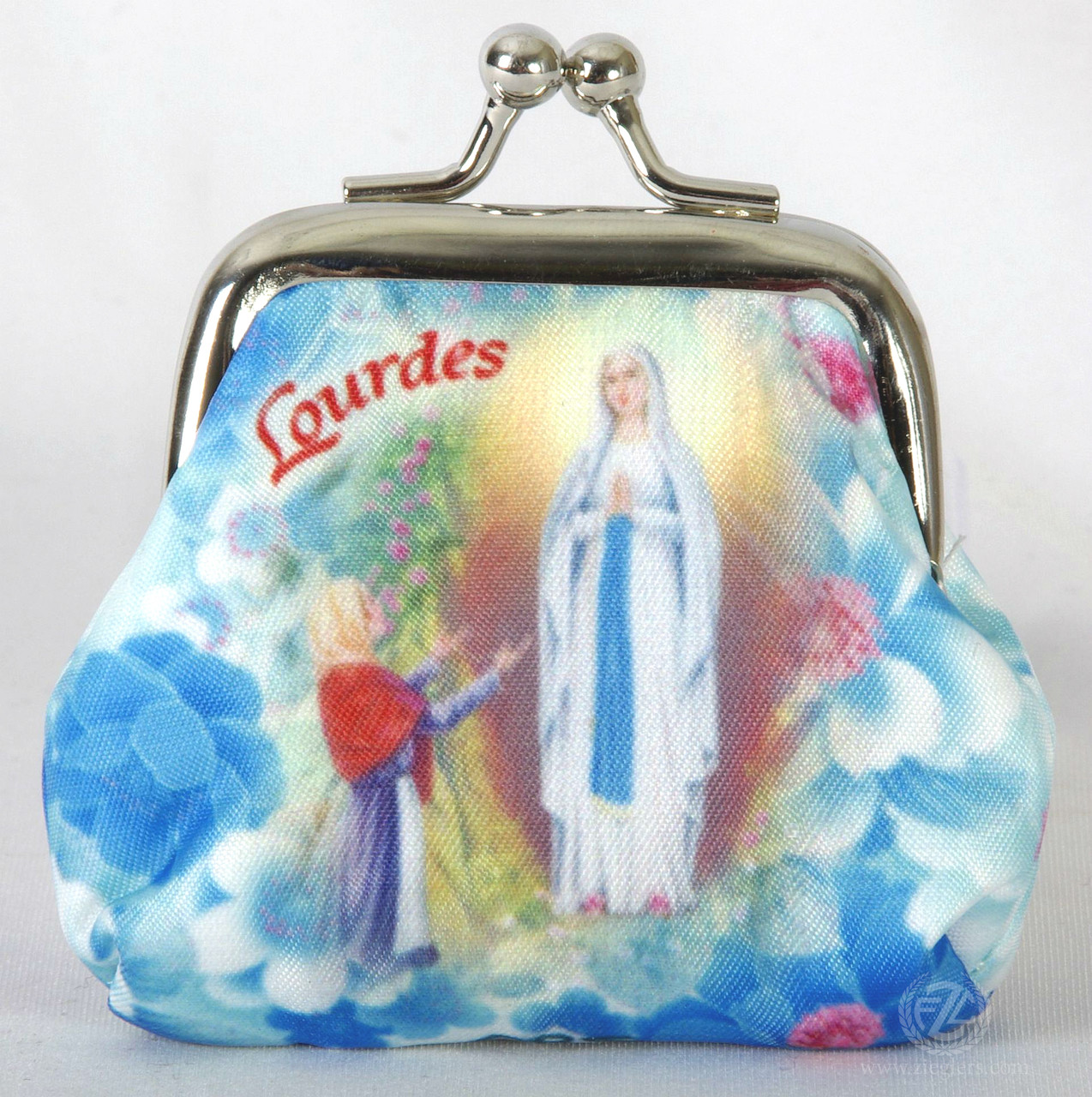 Our Lady of Lourdes Rosary Beads & Purse, Kiss Lock Closure, 2-3/4
