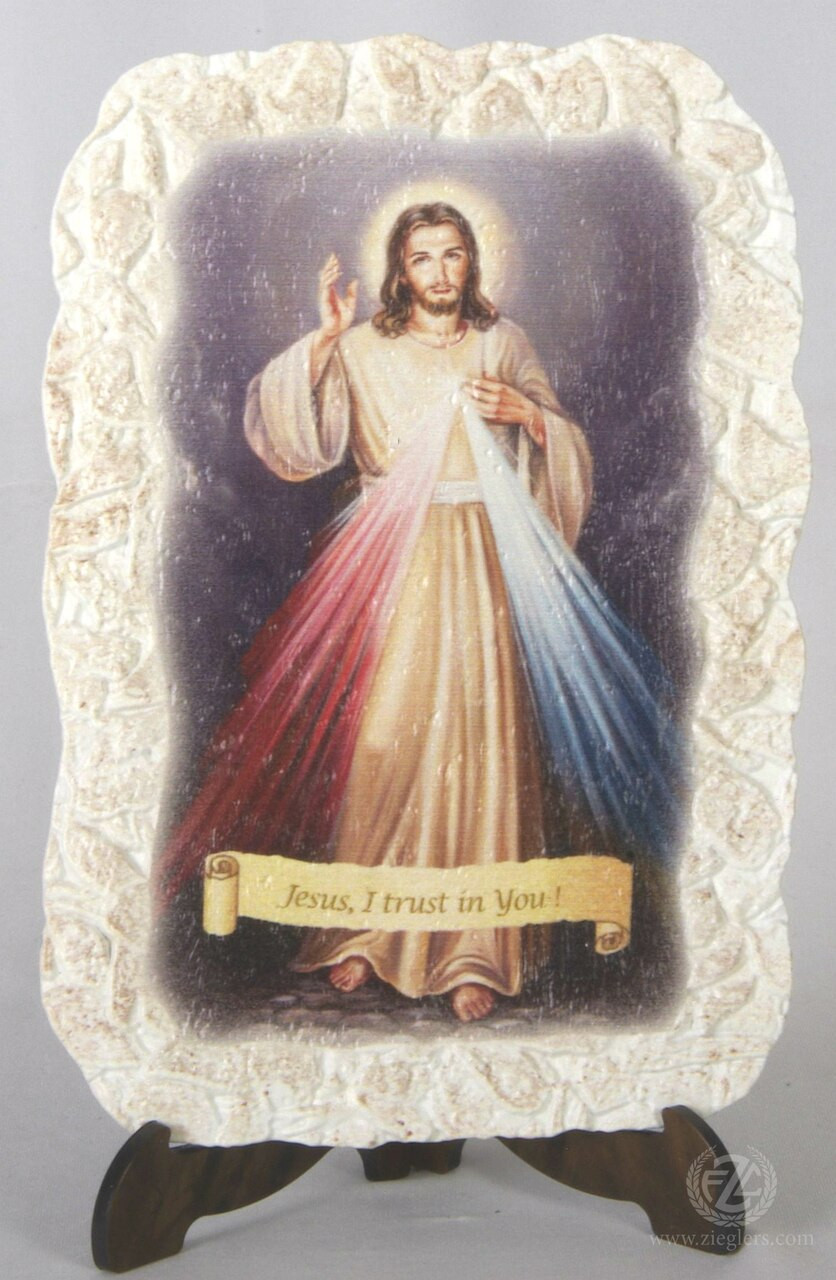 Divine Mercy Plaque, Stone Look, Resin, Hang or Stand, Italy