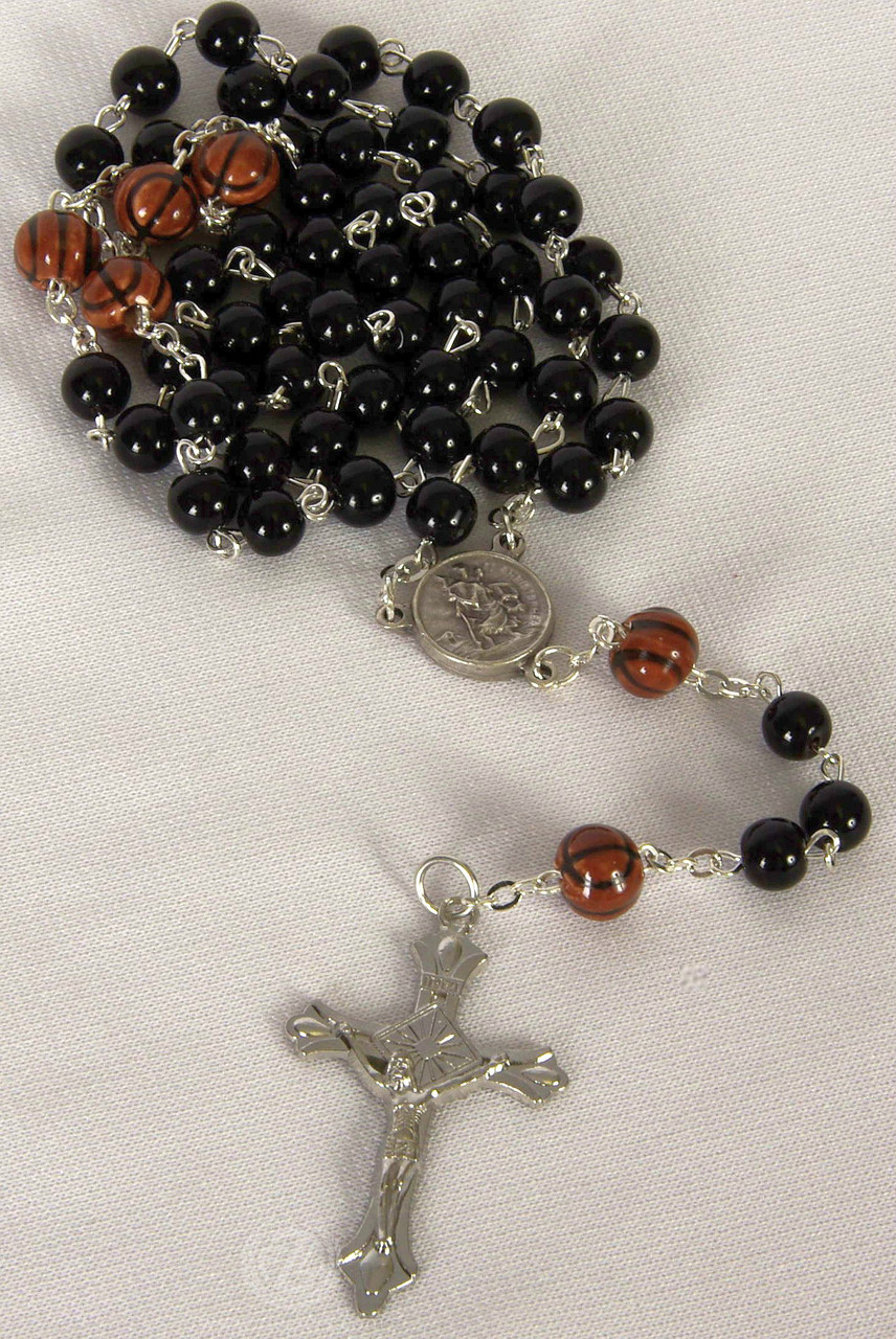 Sport Rosary Beads Saint Christopher Centerpiece Basketball Beads