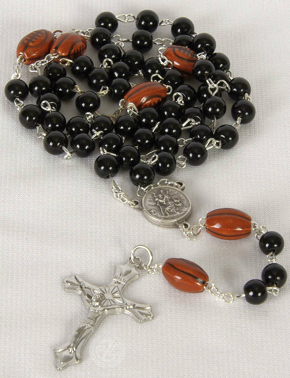 Sport Rosary Beads, Saint Christopher Centerpiece, Football Beads