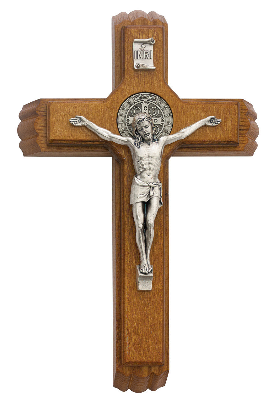 Saint Benedict Sick Call Crucifix 12" Wood Set F.C. Ziegler