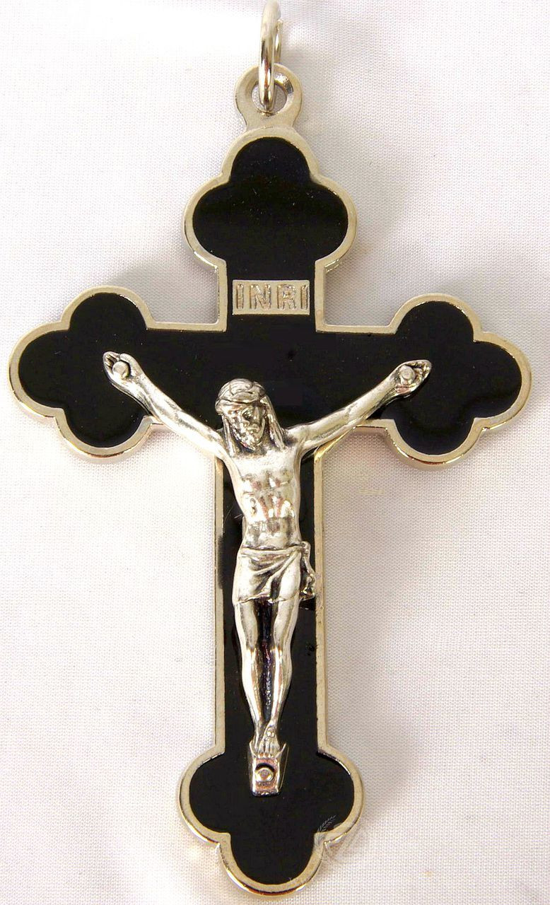 Metal Crucifix, Silver Framed, Black Inlay, 3