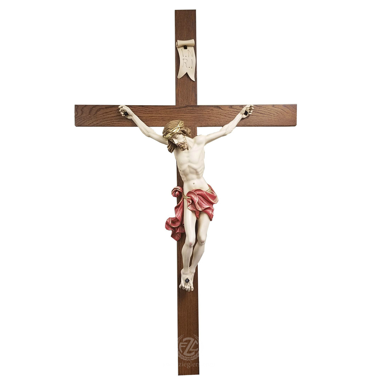 Church Crucifix, Italian Corpus, Red or Blue Drape, Wooden Cross, USA