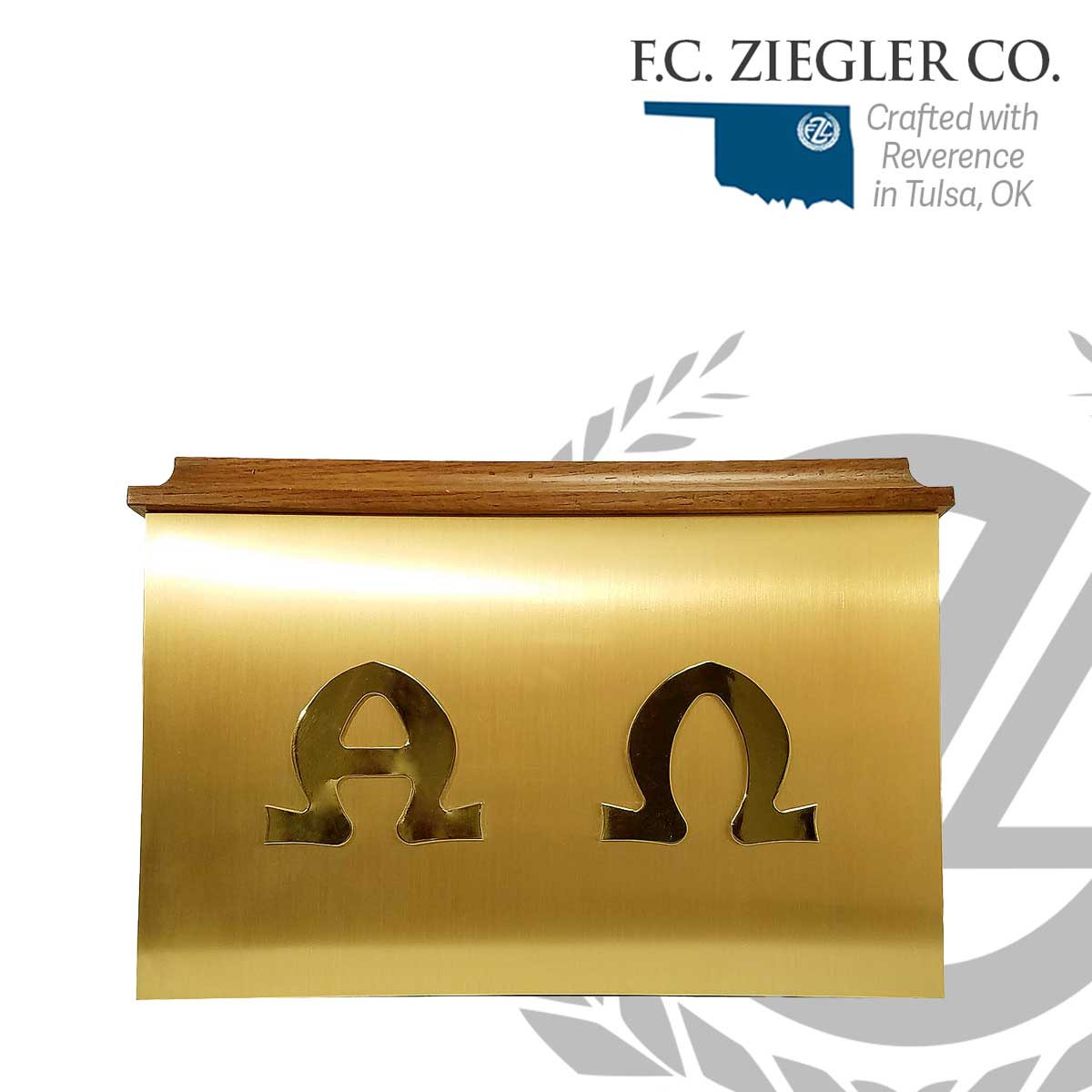Ziegler Oak Ossuary with Satin Brass Overlay | Optional Alpha & Omega