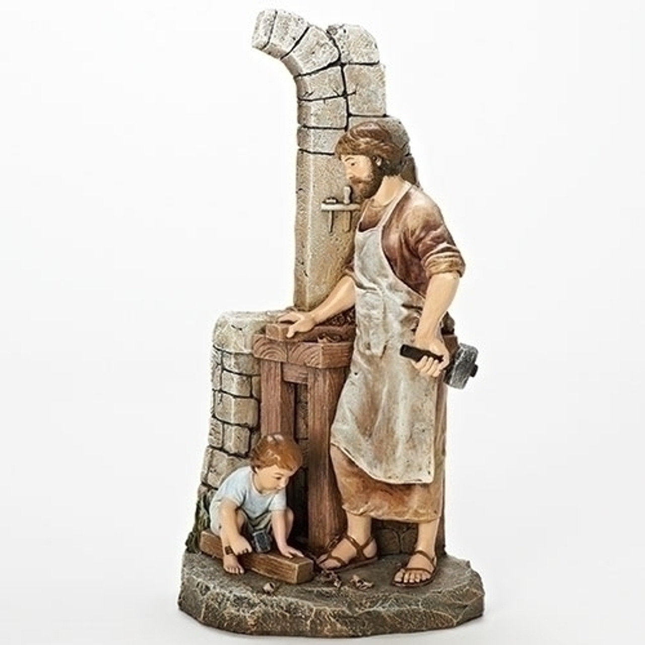 Carpenter's Apprentice Figurine, Christ Child With Joseph, 12-3/4