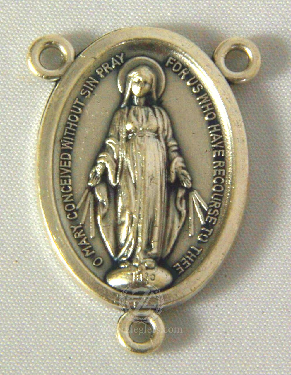 Miraculous Medal Rosary Centerpiece, Silver Oxidized Metal, 1