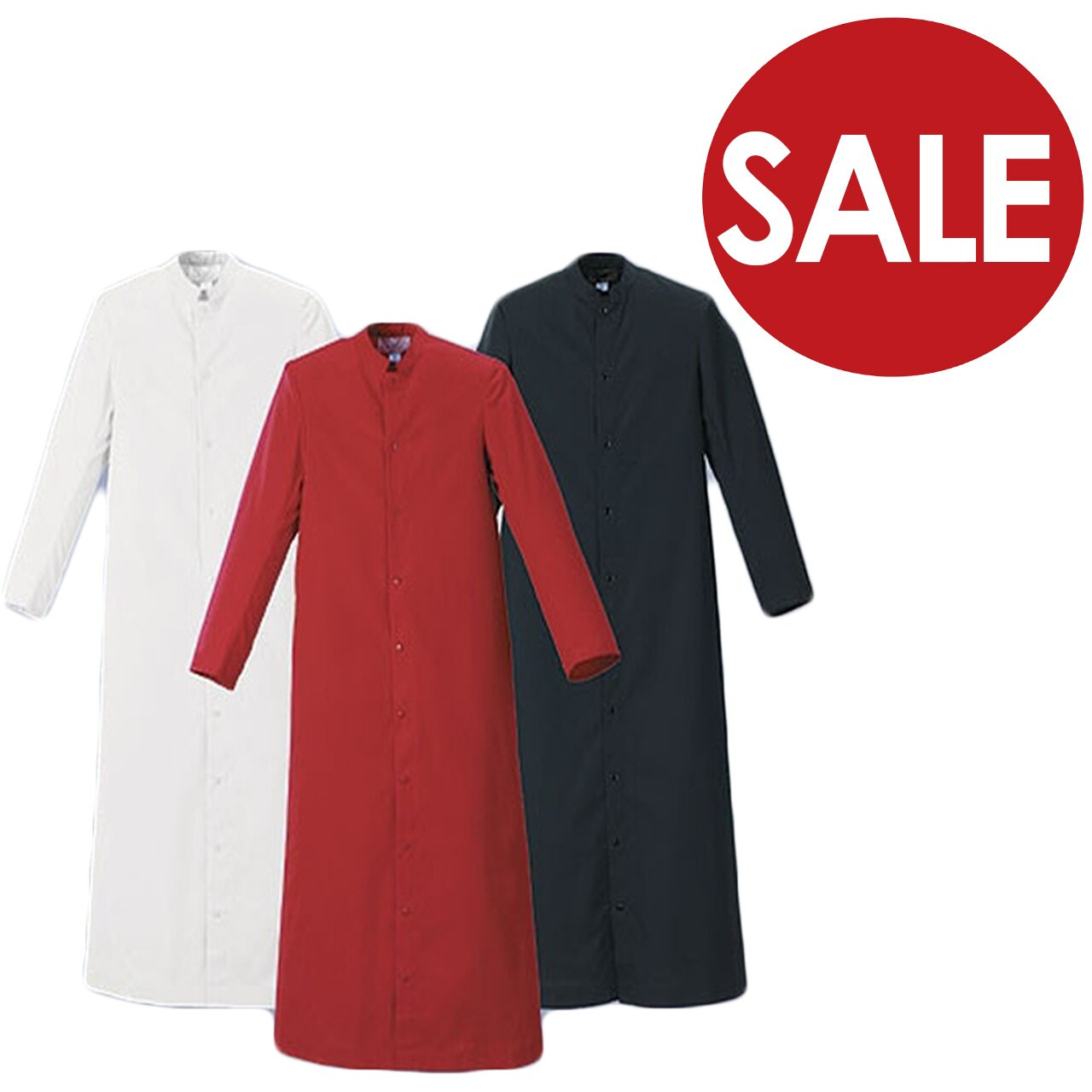Clearance Cassock Snap Closure White Polyester Cotton