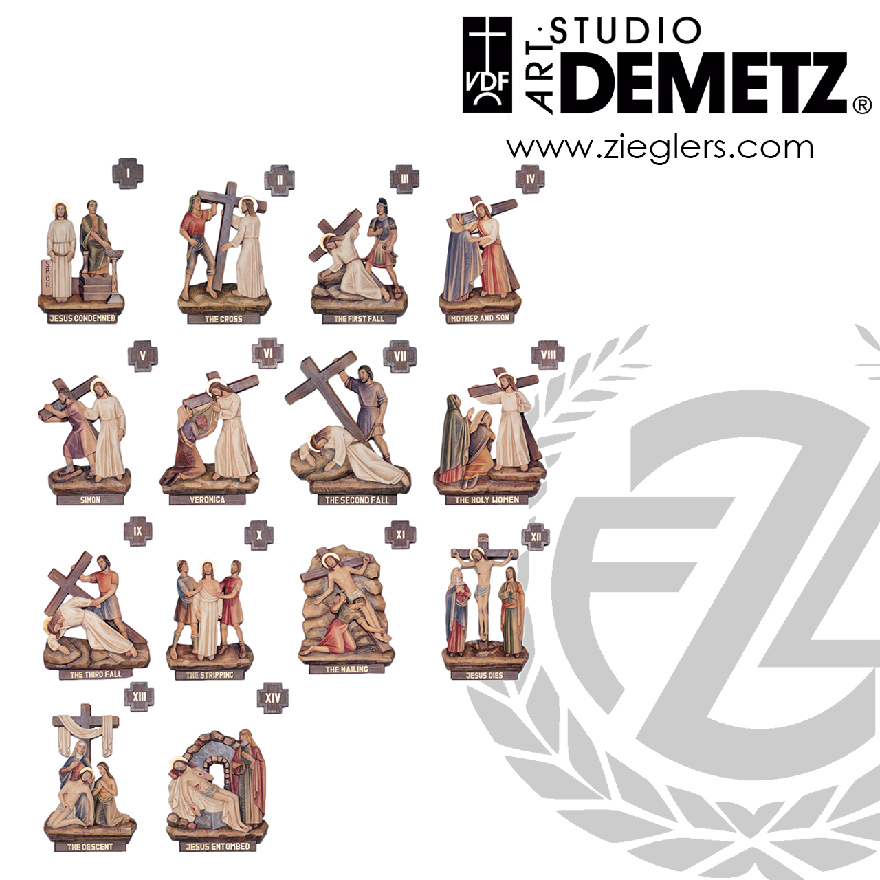 Stations of the Cross Relief Set, 3 Sizes, Wood, 1327, Italy