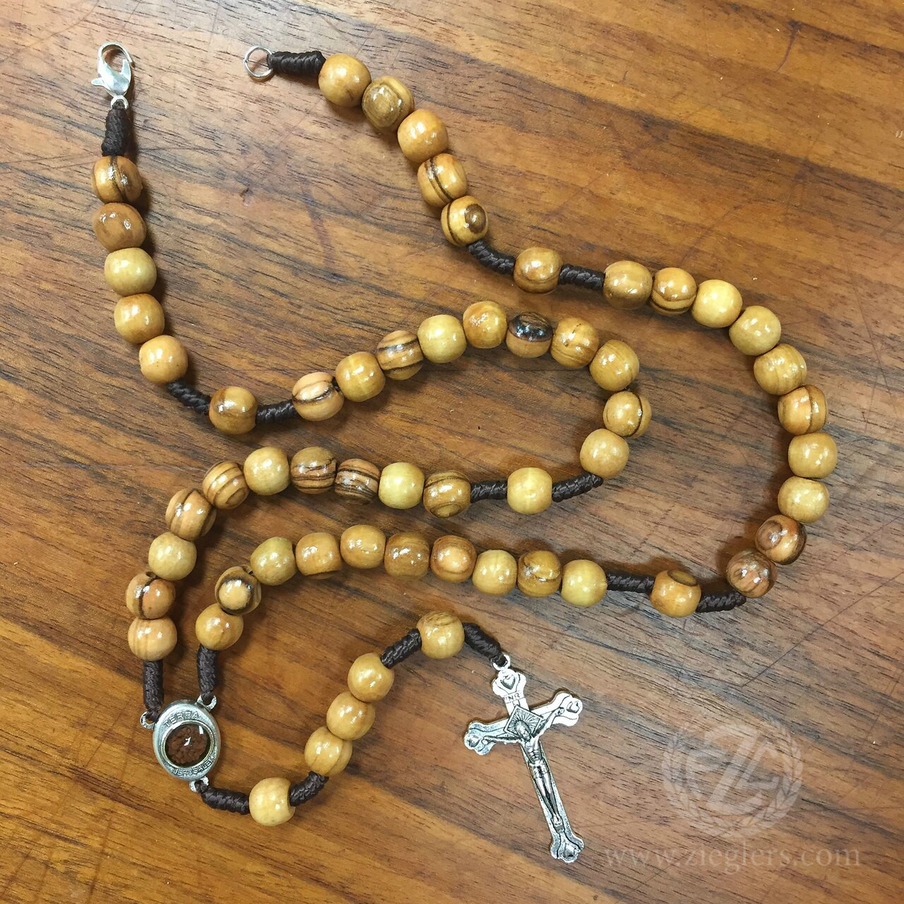 Rosary Beads, Holy Land Earth, Olive Wood & Cord, Made in Bethlehem
