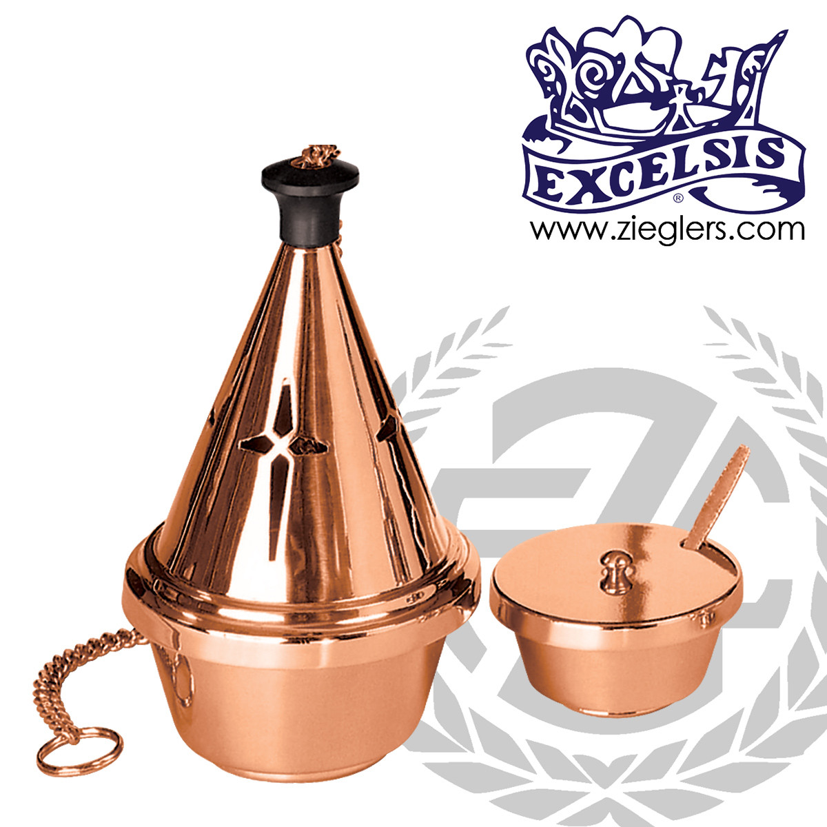 Thurible & Incense Boat, Bronze or Brass, Single Chain, Cross Cut