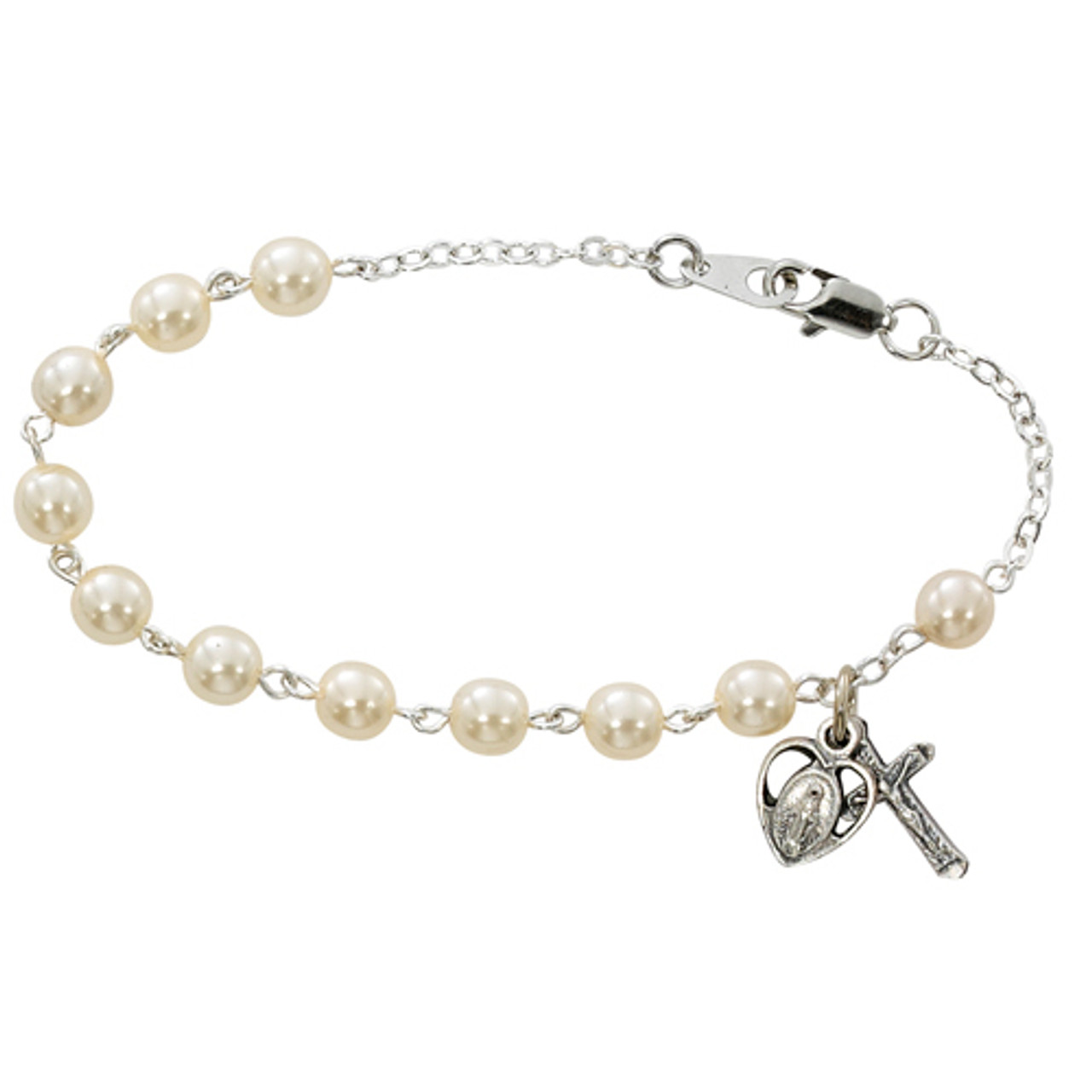 Round Shape Sterling Silver Rosary Bracelet - B8990 — Acadian Religious