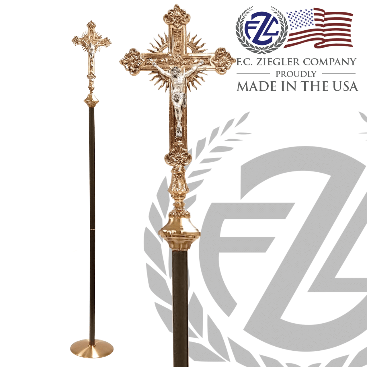 Processional Crucifix With Base Budded Cross Brass 2910 Ziegler Usa F C Ziegler Company