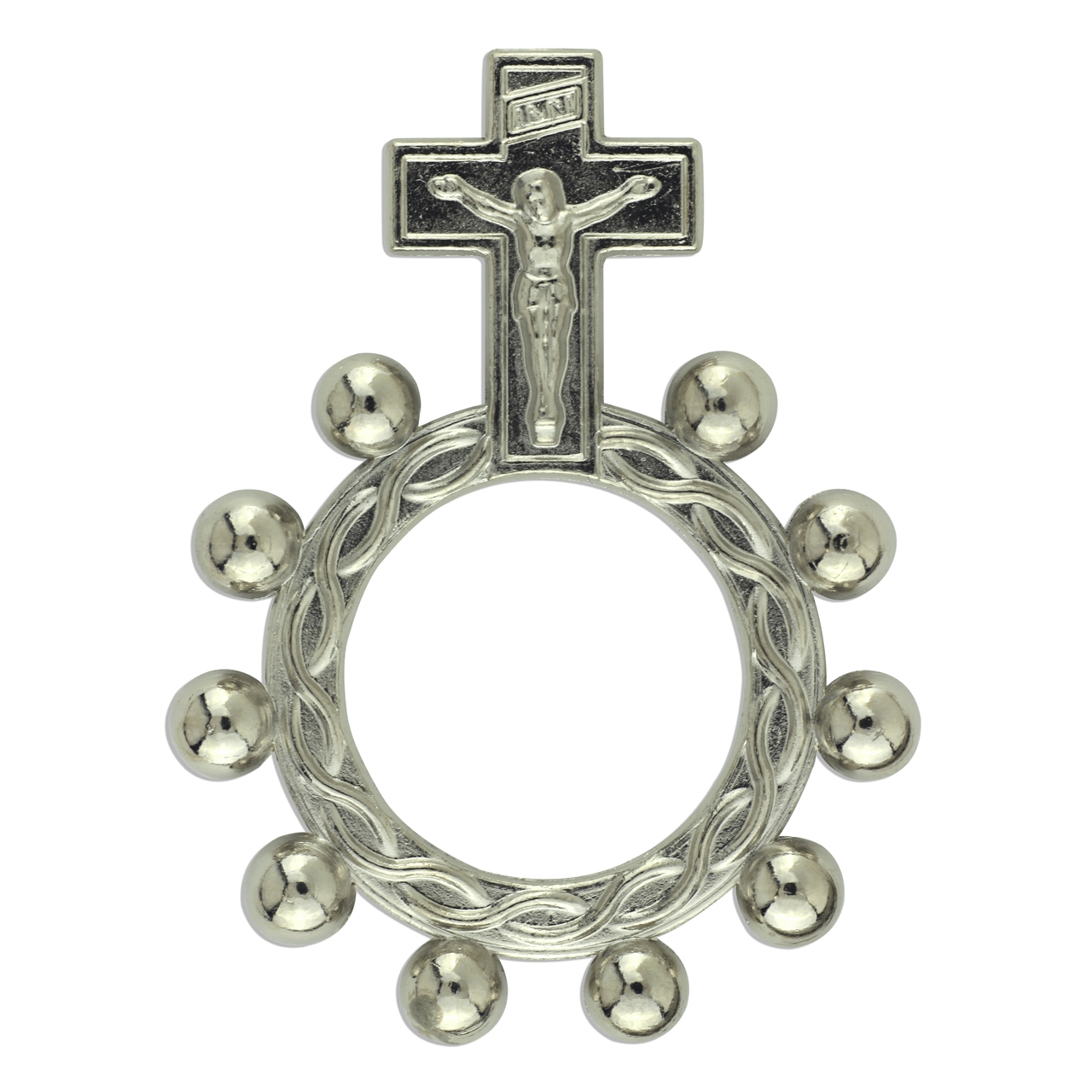 Crucifix Rosary Ring | Chrome Plated | Packaged With Poem | 3/4