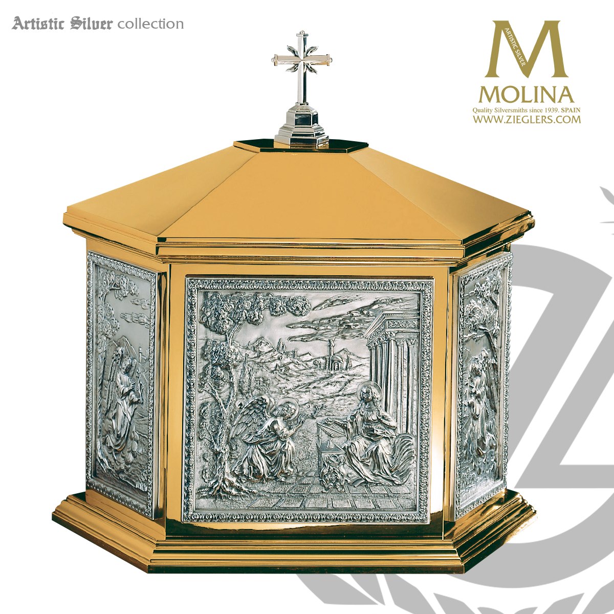 Annunciation Tabernacle 22 X 23 X 15 1 2 Hexagonal Design 4114 Spain F C Ziegler Company