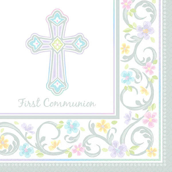 First Communion Napkins 36 Count Pastel Beverage Size 709421
