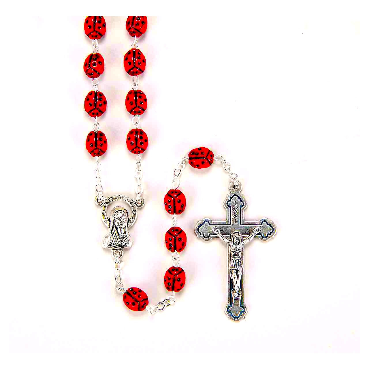 Ladybug Rosary Beads | Blessed Mother Centerpiece | 7MM Acrylic Beads | 1325