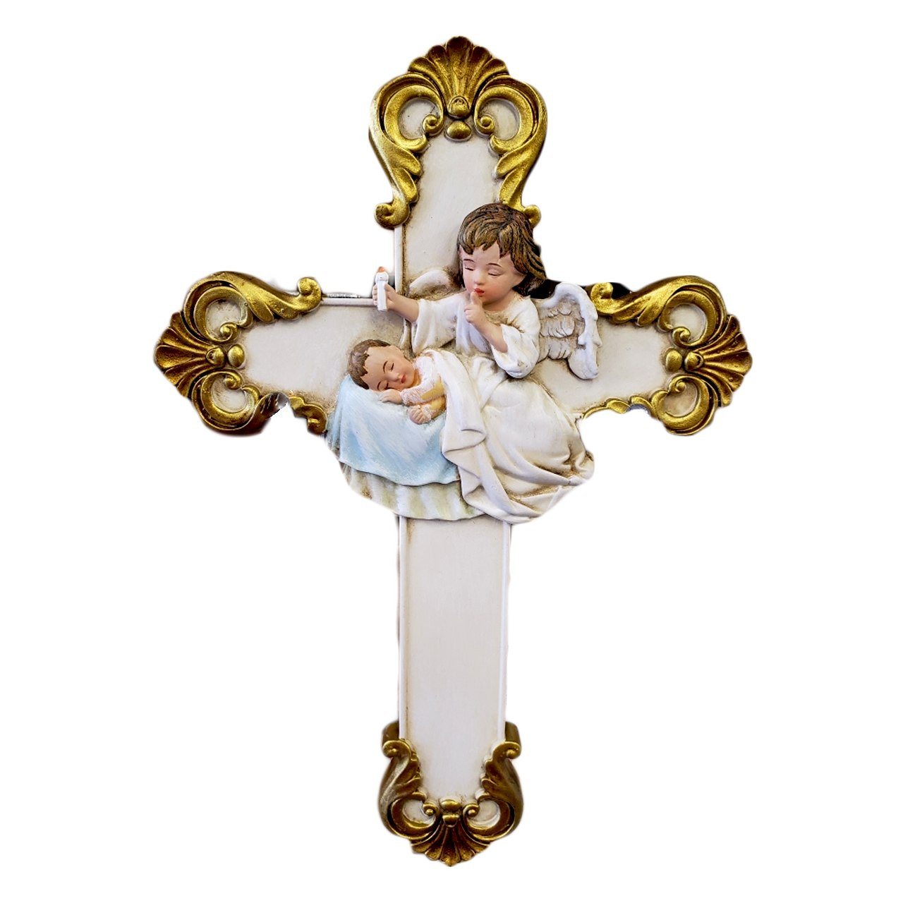 Guardian Angel Cross | Hush-a-Bye Collection | Gold Accents | 9