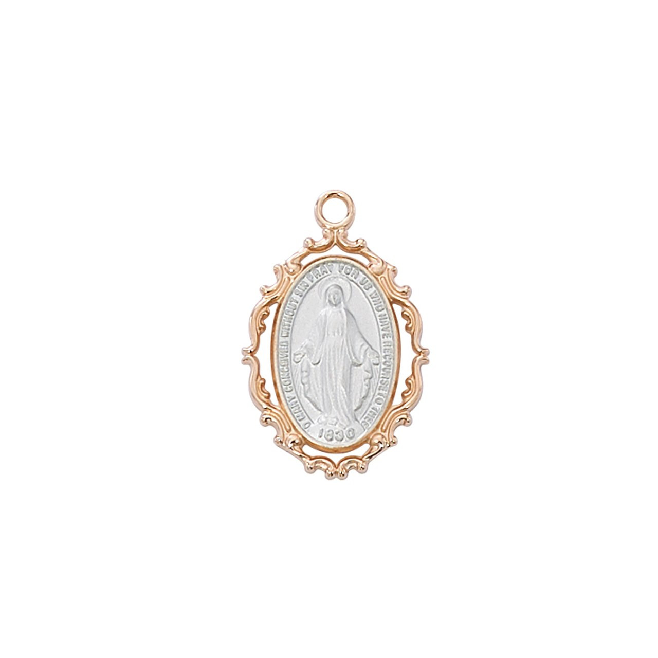 Miraculous Medal Pendant Necklace | Two Tone Finish | Sterling | 18