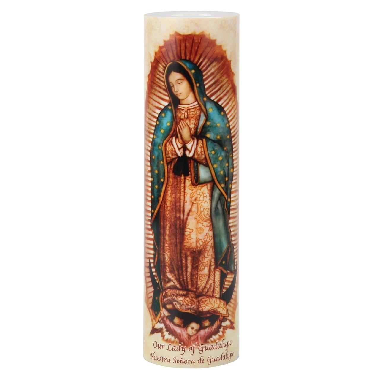 Our Lady of Guadalupe Electric Devotional Candle 8” Battery Operated