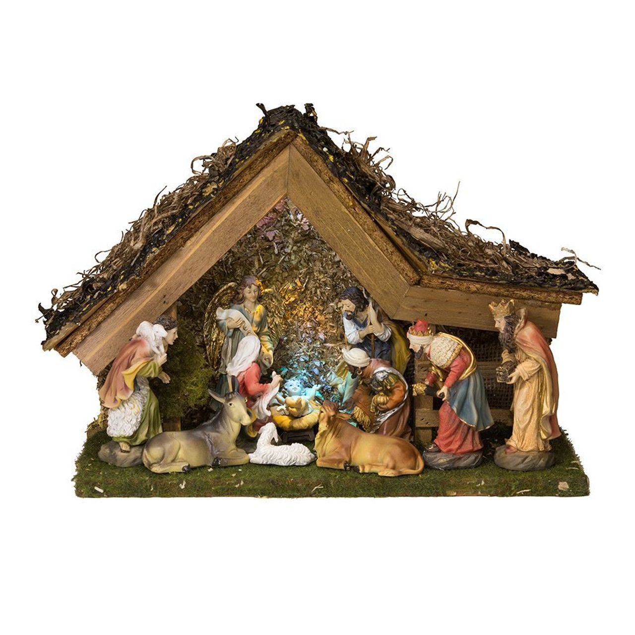 11 Piece Traditional Nativity Set | Lighted | Musical | Resin & Wood ...