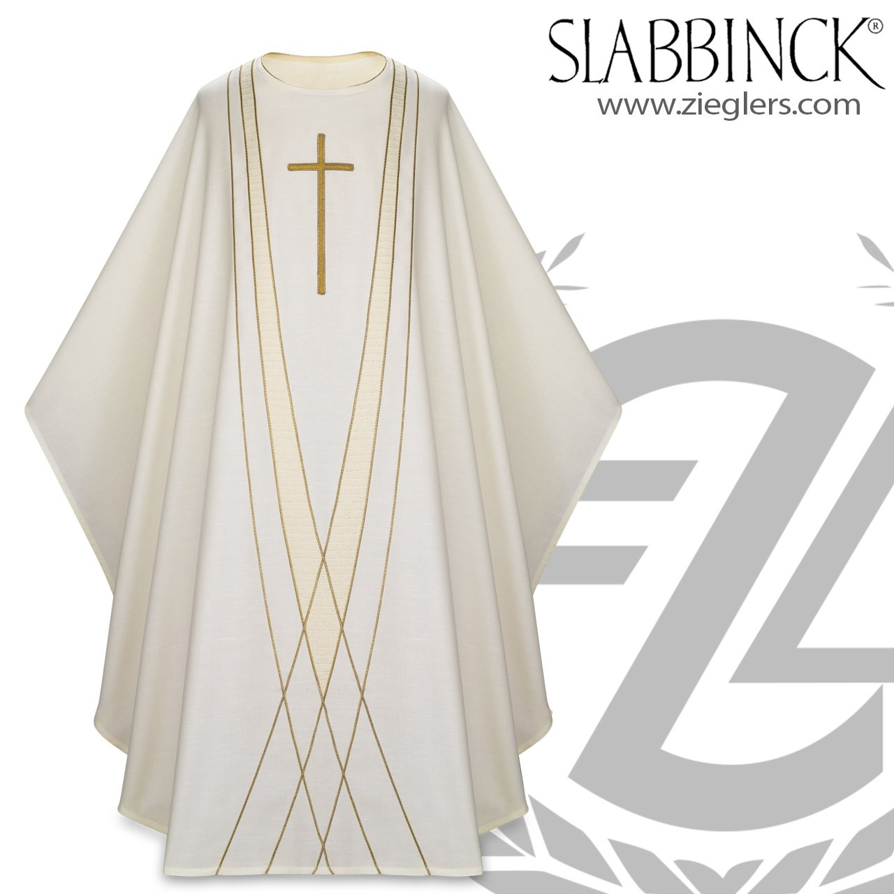 Gothic Chasuble Embroidered Gold Cross Plain Collar White