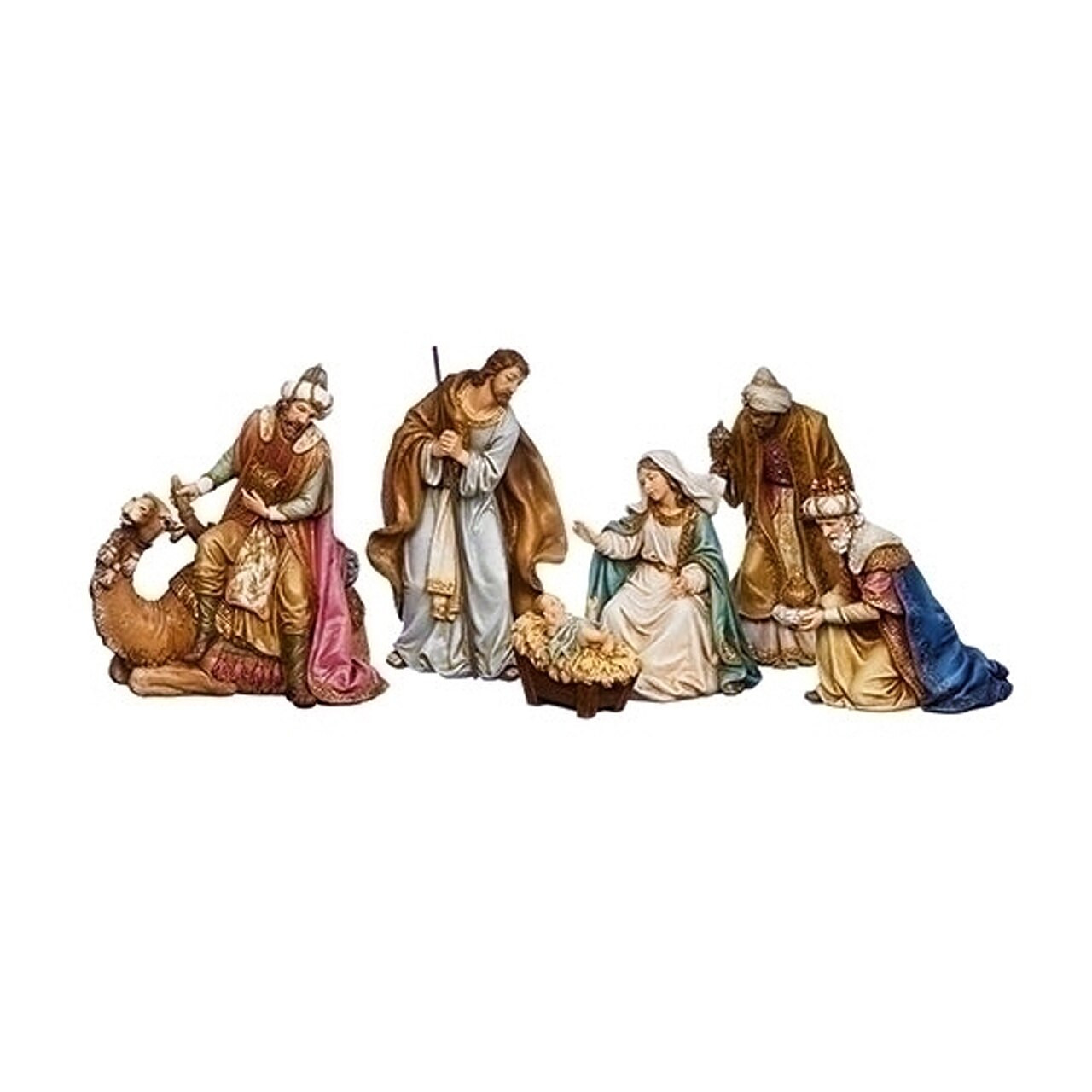 6 Piece Traditional Nativity Set | Holy Family Kings & Camel | Resin | 8