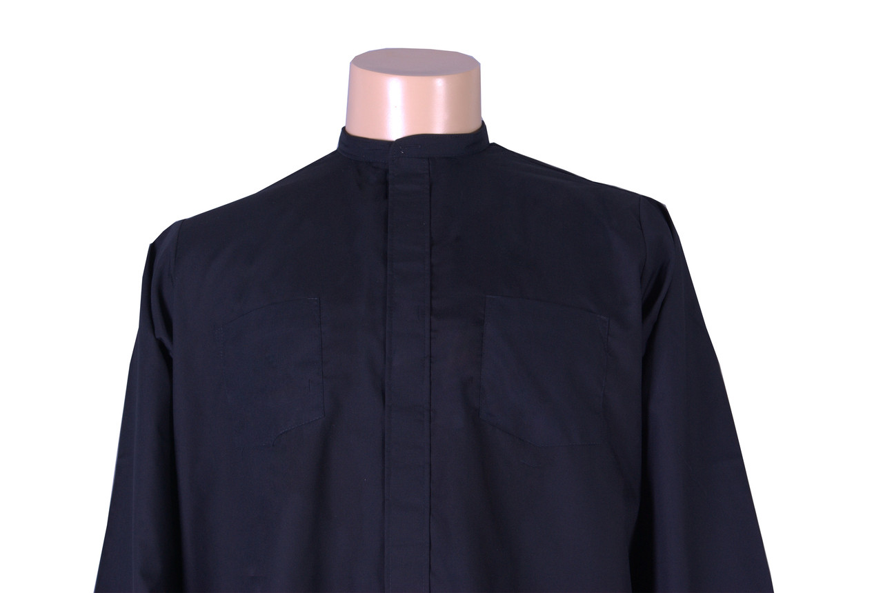 Clergy Shirt, Neckband Collar, Long Sleeve, Black, Toomey - F.C.