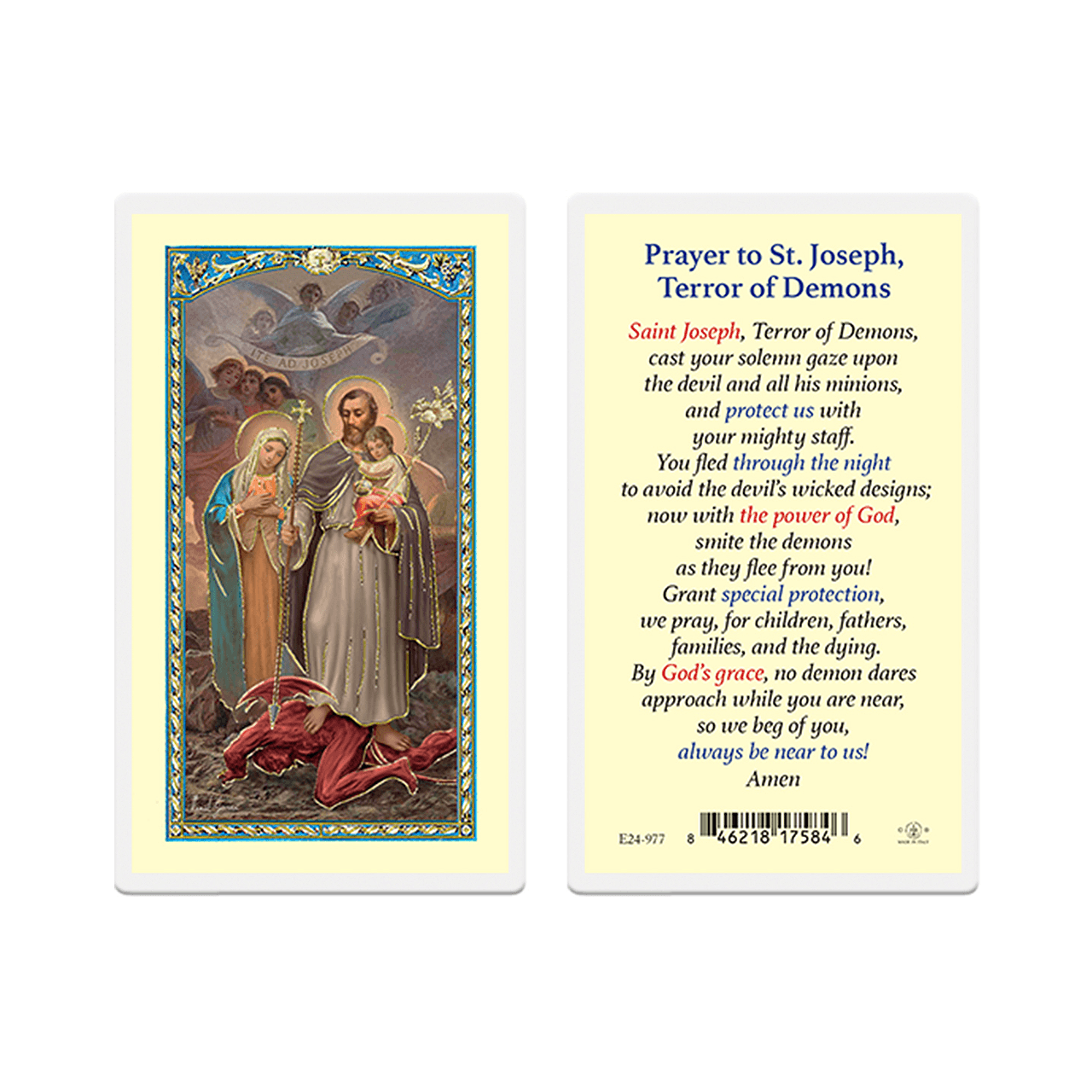 St Joseph Terror Of Demons Holy Card Laminated E24977 Fc