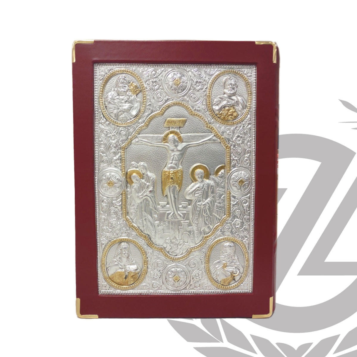 Red Leather Book of the Gospels Cover – Gold & Silver Plated Icons
