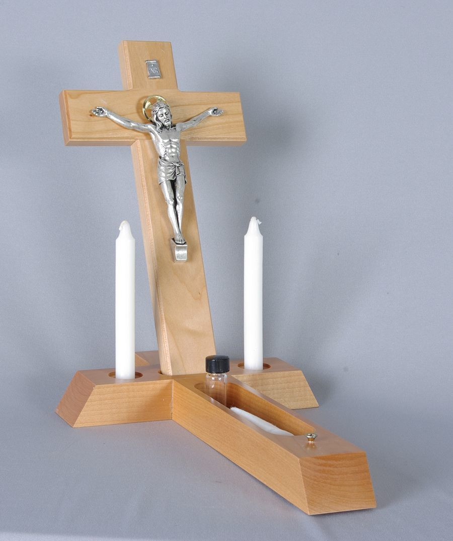 Sick Call Set Crucifix | Maple Box Cross | Italian Silver Corpus