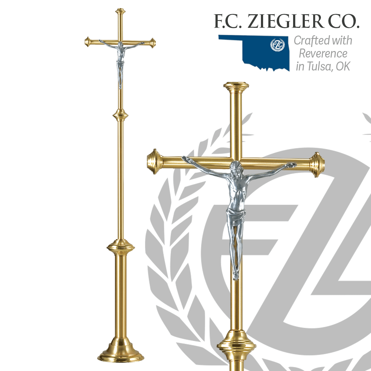 Processional Crucifix – Silver Corpus on Satin Gold | 89