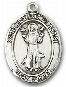 Claddagh Gold St. Francis Of Assisi Medal Pendant - 925 Sterling Silver With CZ, Small Oval