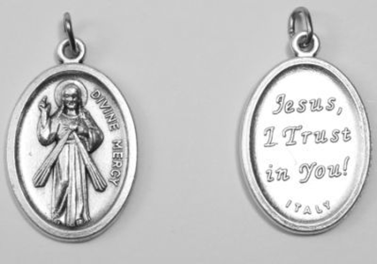 Divine Mercy /& St Faustina Medal Chain /& Prayer Card Pewter Medal and Chain