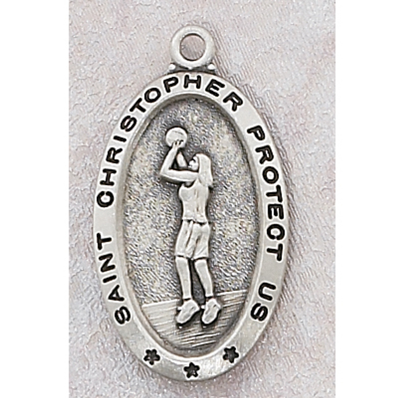 sterling silver 1 inch Saint Christopher basketball pendant necklace for girl with 18 inch rhodium plated chain MAL560BK 56227.1530110316