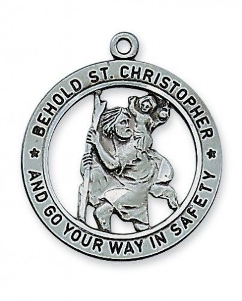 Saint Christopher Medal Pendant Necklace | Pewter | Antique Silver Finish |  24