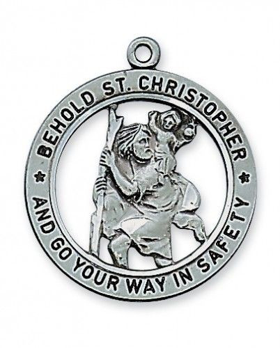 Saint Christopher Medal Pendant Necklace Pewter Antique Silver Finish 24 Rhodium Plated Chain An2514 F C Ziegler Company