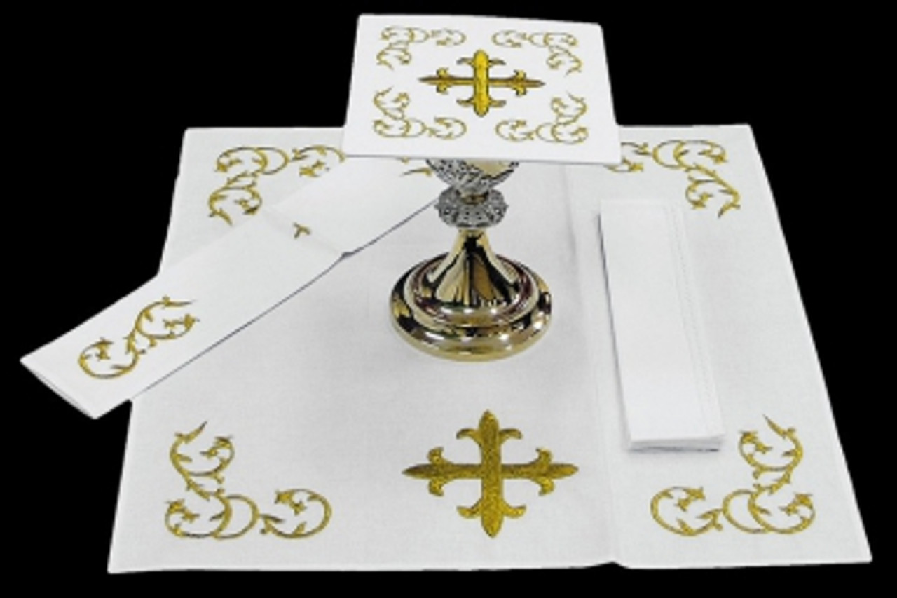 Mass Altar Linen Set Gold Cross & Scrollwork 100 Cotton Made In