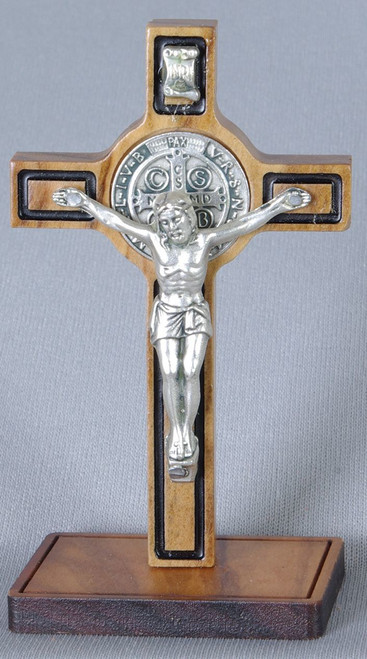 standing Crucifix with saint benedict medal stands 3 and 1 half inches high made of wood and metal from italy lpg200b standing Crucifix with saint benedict medal stands 3 and 1 half inches high made of wood and metal from italy lpg200b